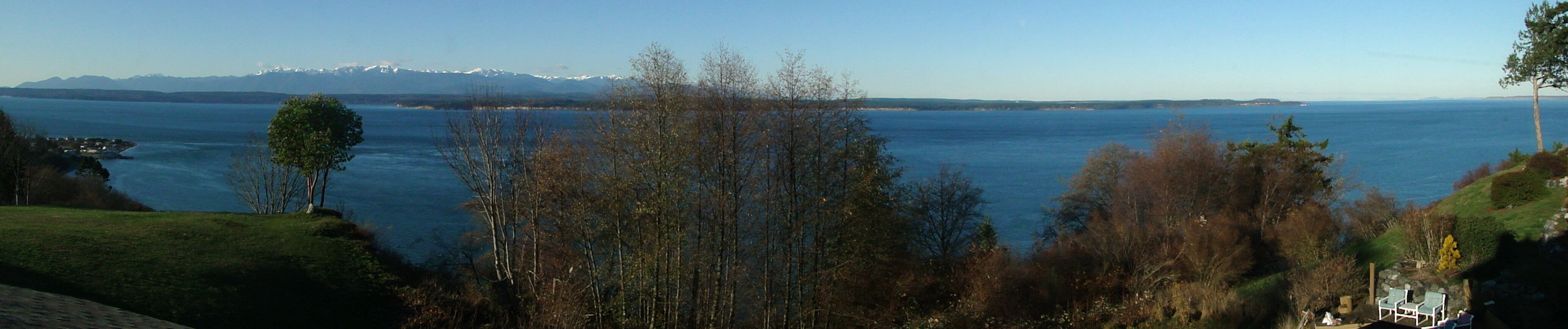 Panoramic digital photo of the Olympic Mountains I took from our home on December 5, 2009.