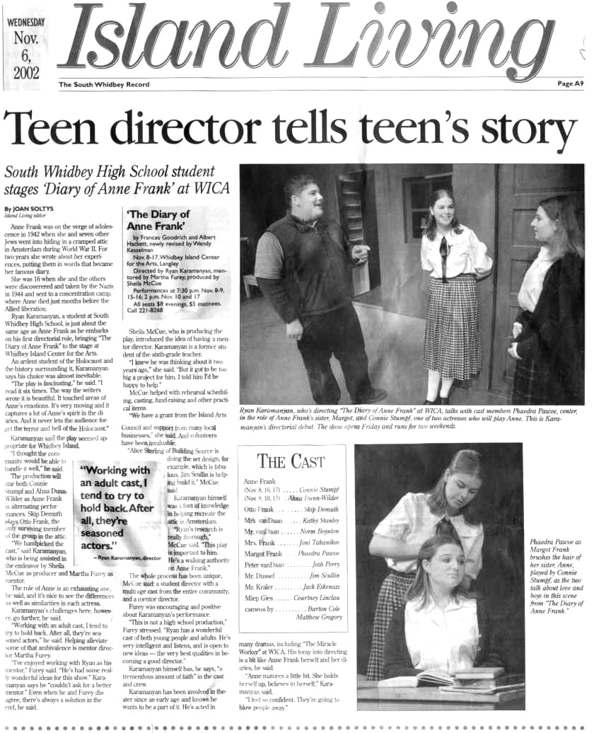 Anne Frank article from The South Whidbey Record
