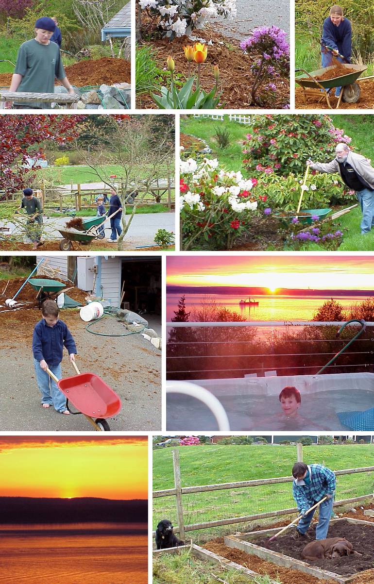Mulching the Gardens, Bottom - April 16, 2000
