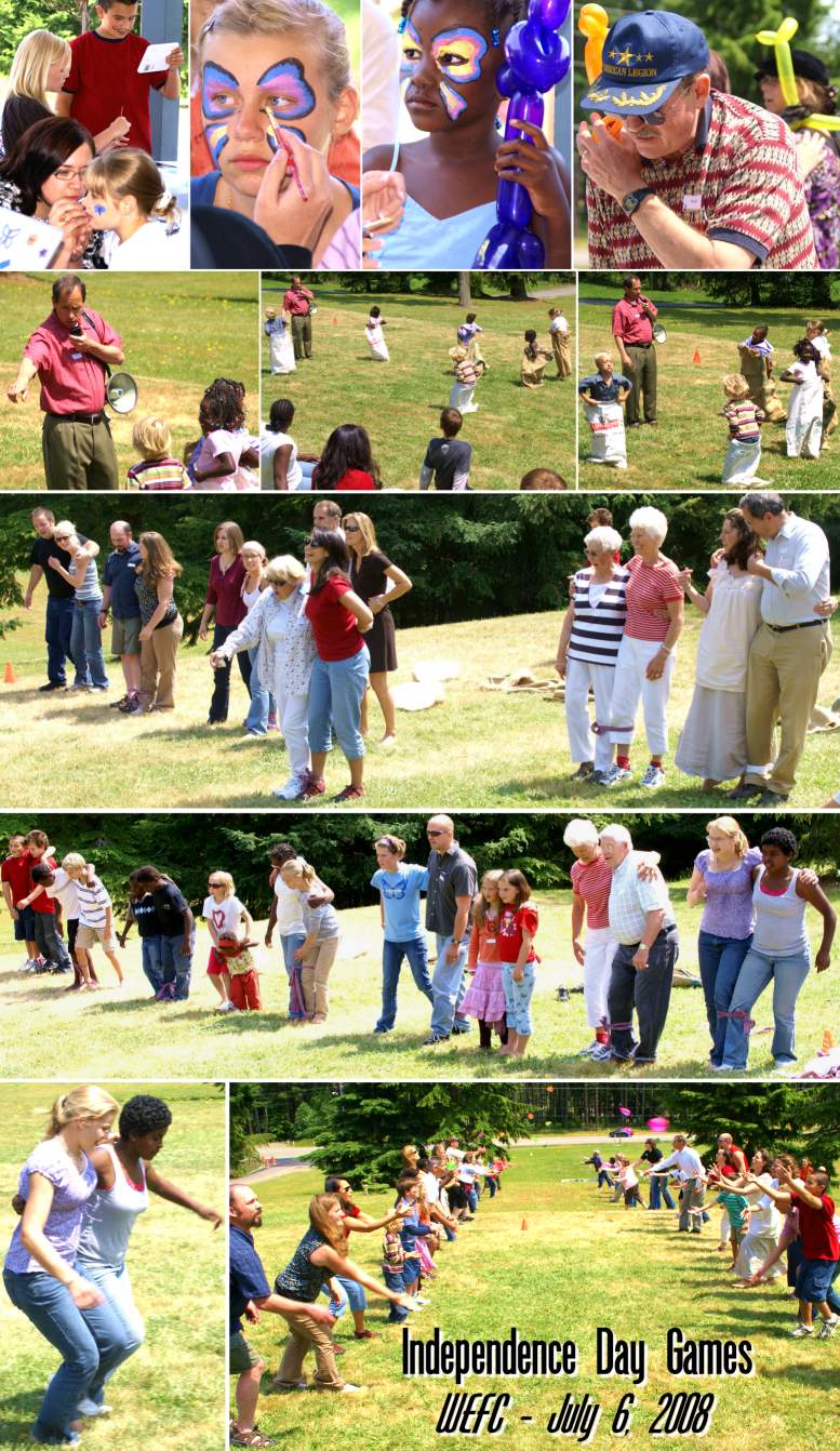 Independence Day Games - July 6, 2008
With: Face-painting, Balloon sculptures, Sack races,
      Three-legged races, and Water balloon toss contests.
( Click the collage to enlarge it... )