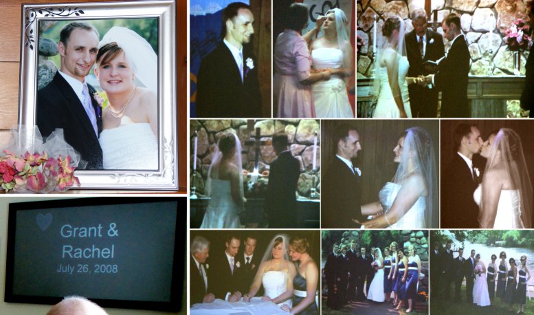 7/26/08 Wedding Photos from slides shown at the
Reception for Grant and Rachel Walker - 8/10/08
( Click the photo collage to enlarge it... )