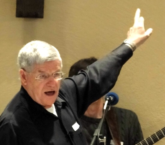 Pastor Dave Stevenson pointing to an imaginary map while preaching
 "Faith that Grows" - 2/21/10