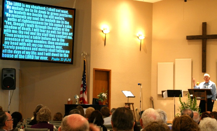 Pastor Dave Stevenson preaching
 on Psalm 23 - 7/18/10