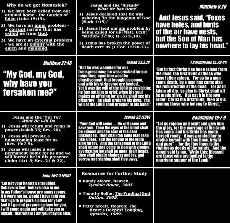 Sermon Screens for "The Cure for Homesickness" - 11/7/10
( Click this collage to enlarge it... )