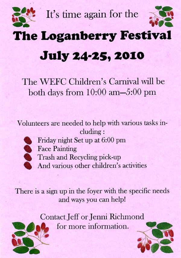Loganberry Festival Children's Carnival
10-5 Saturday and Sunday, July 24 and 25