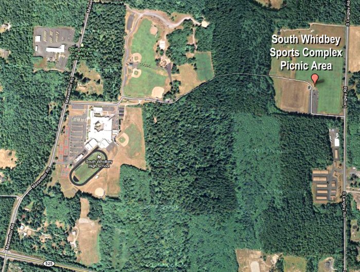 Aerial Map of the South Whidbey Sports Complex on Langley Road
( Click the map to enlarge it... )