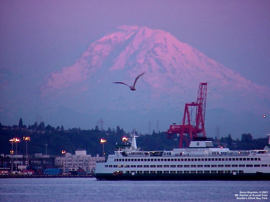 Mt. Rainier at Sunset from Seattle's Elliott Bay Park - 1024 x 768