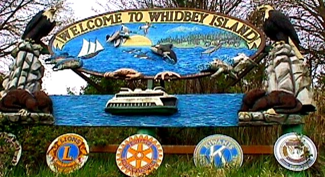 Clinton welcome sign as seen when coming onto the Island from the ferry dock
